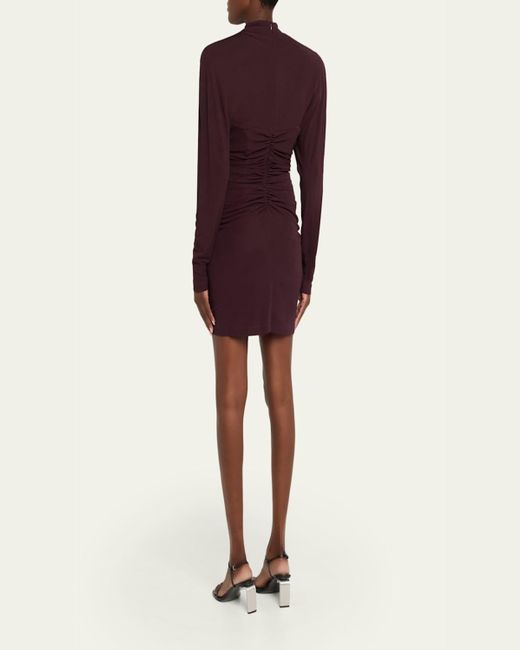 Stella McCartney Purple Pleated High-Neck Long-Sleeve Mini Dress