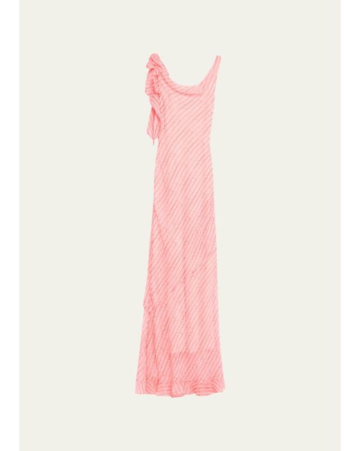 Saloni Pink Asher-b Silk Frill Sleeveless Printed Dress