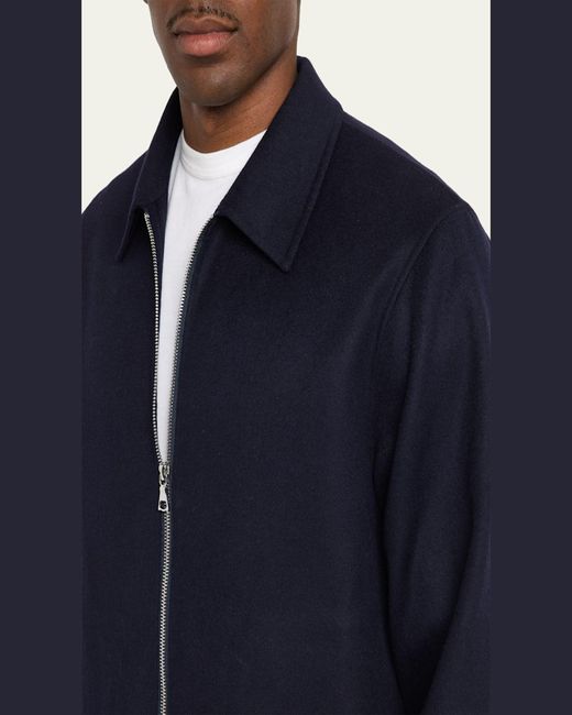 Officine Generale Blue Split Wool Double-Zip Bomber Jacket for men