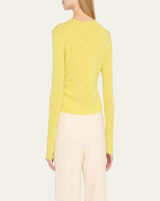 Guest In Residence Yellow Shrunken Pointelle Crewneck Cashmere Pullover