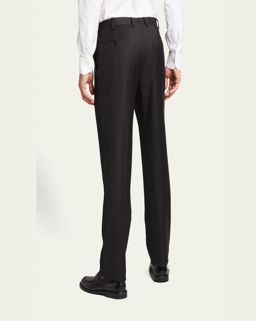 Brioni White Solid Wool Trousers for men