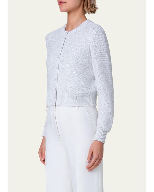 Akris Blue Linen-blend Short Knit Cardigan With Sequins