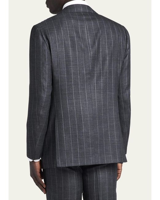 Kiton Blue Chalk Stripe Cashmere-linen Suit for men