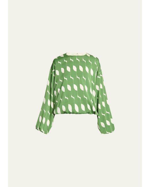 Dries Van Noten Green Capo Printed Silk Blouse