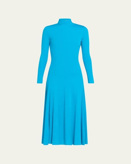 Alaïa Blue Heart Cutout Turtleneck Long-Sleeve Maxi Dress