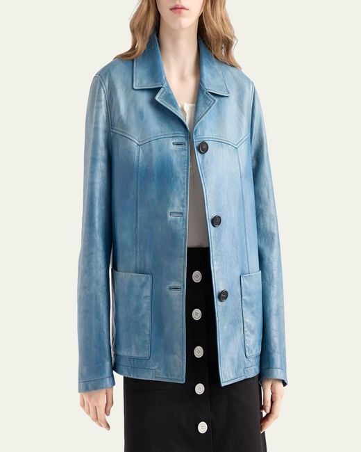 Prada Blue Napa Leather Jacket
