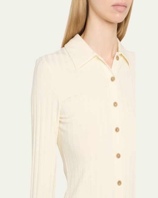 Vince Black Long-Sleeve Ribbed Button-Front Top