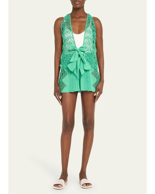 Ramy Brook Green Emely Embroidered Shorts