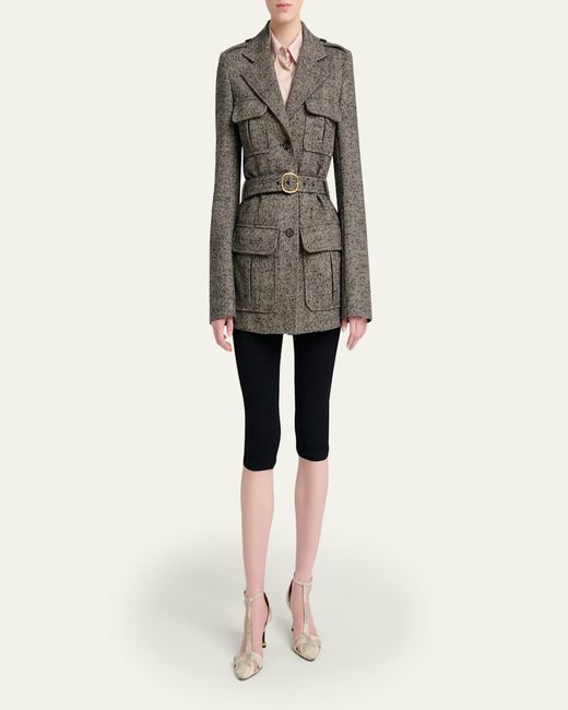 Chloé Black Wool Chevron Belted Utility Jacket