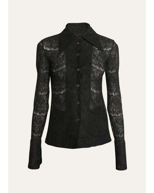 A.W.A.K.E. MODE Black Fitted Long-sleeve Lace Shirt
