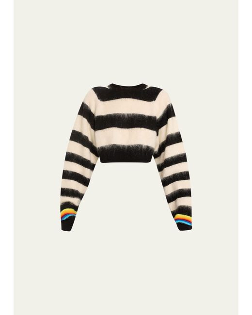 Christopher John Rogers Black Brushed Striped Crop Wool Sweater