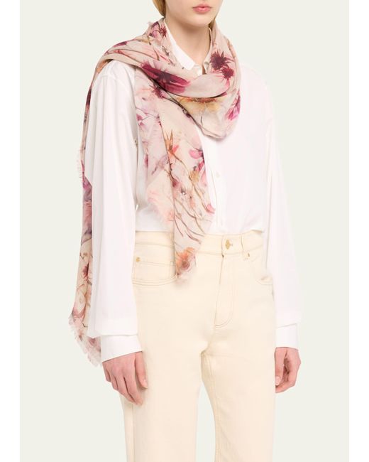 ALONPI Pink Floral Wool Square Scarf