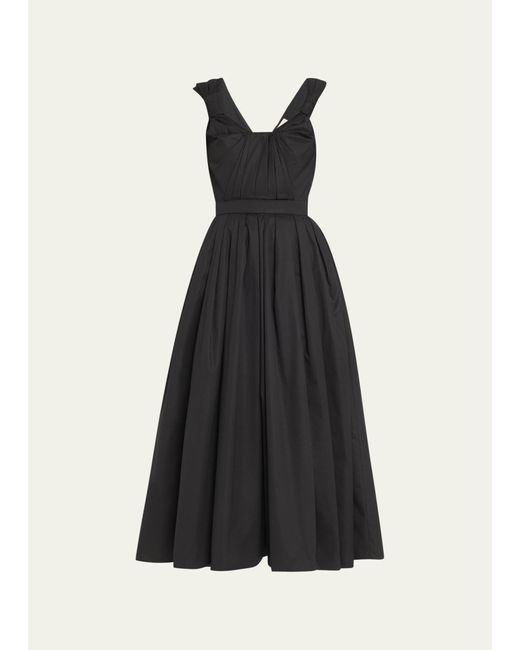 Alexander McQueen Black Knotted Neckline Fit-flare Poplin Midi Dress