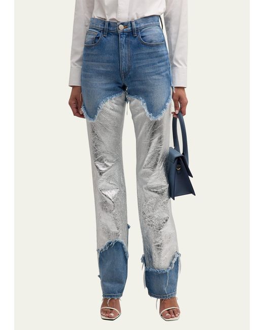 Brandon Maxwell Blue The Cortlandt Denim Pants With Metallic Leather Detail