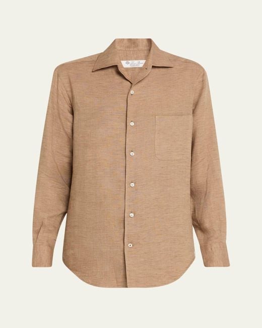 Loro Piana Natural Andre Button Down Linen Solaire Shirt