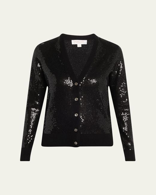Michael Kors Black Sequined Cashmere V-Neck Cardigan