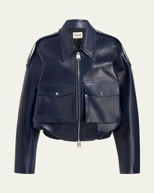 Khaite Blue Owey Leather Bomber Jacket