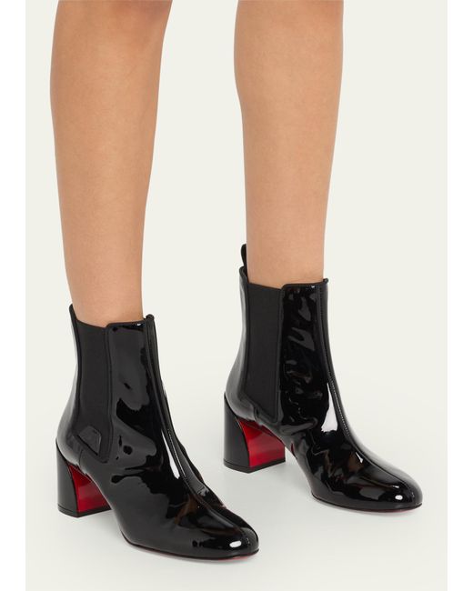 Christian Louboutin Black Patent Red Sole Chelsea Ankle Boots