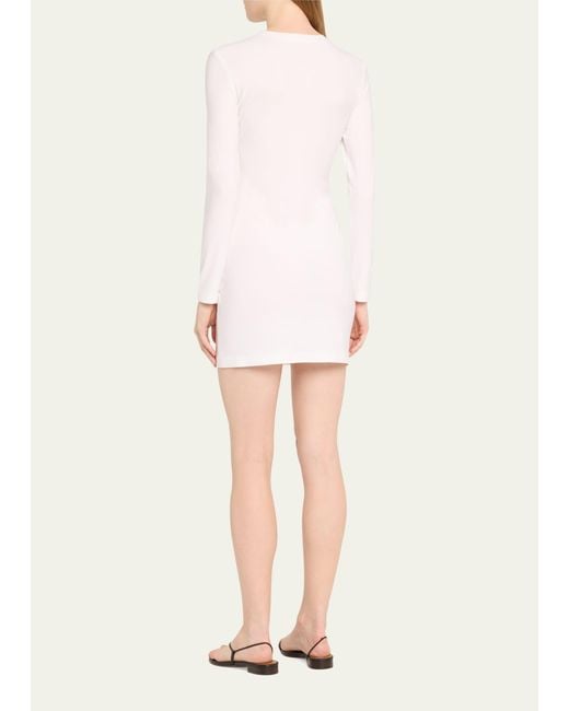 Norma Kamali Pink Long-sleeve Crewneck Mini Dress
