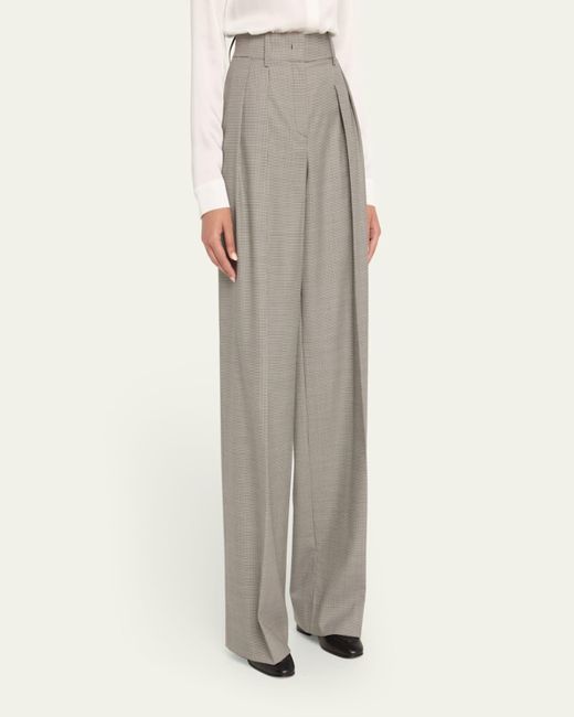 Michael Kors Gray Pleated Houndstooth Wide-Leg Slouch Trousers