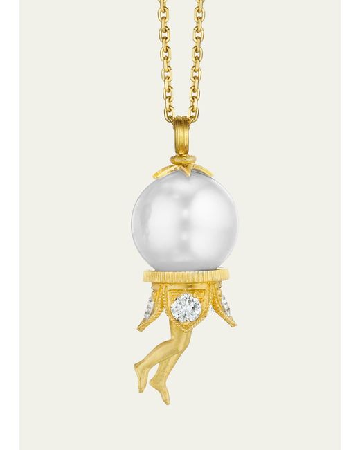Anthony Lent Metallic Bosch Pearl Pendant Necklace In 18k Gold