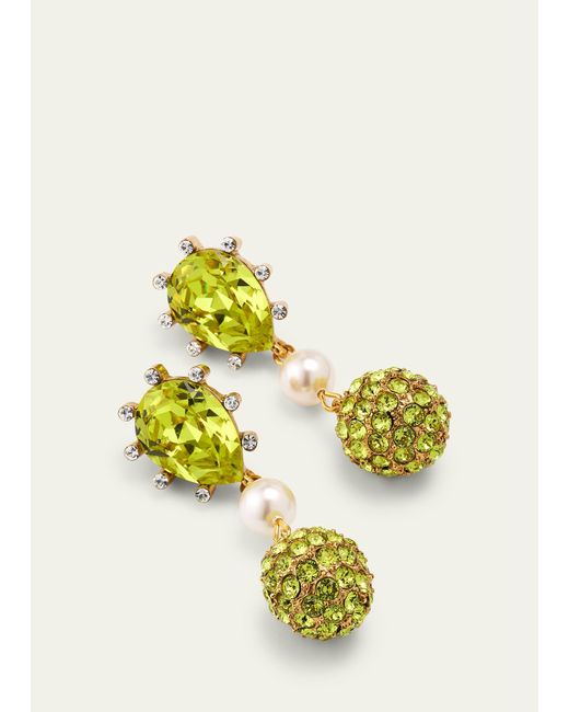 Oscar de la Renta Yellow Cactus Crystal With Pearly Bead And Ball Earrings
