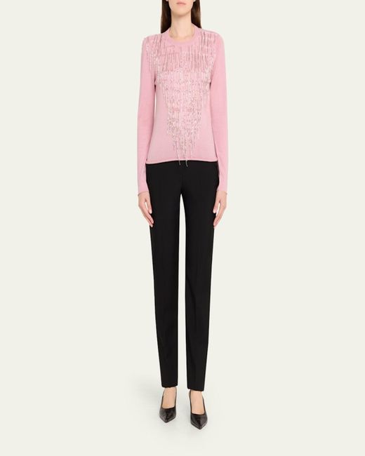Prabal Gurung Pink Tassle Embroidered Cashmere Crewneck Sweater