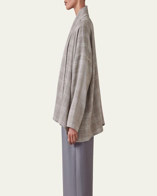 Eskandar Gray Wide A-Line Scrunch Shawl-Collar Jacket (Mid Plus Length)