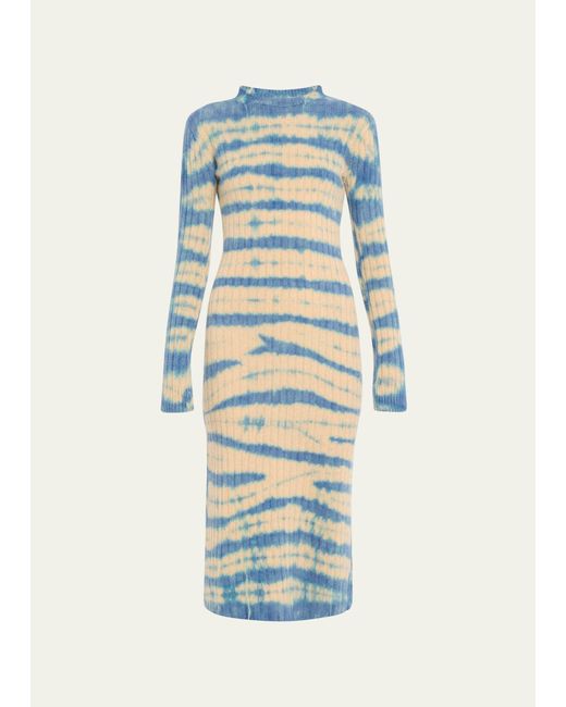 The Elder Statesman Blue Dyed Rib Cashmere Midi Dress