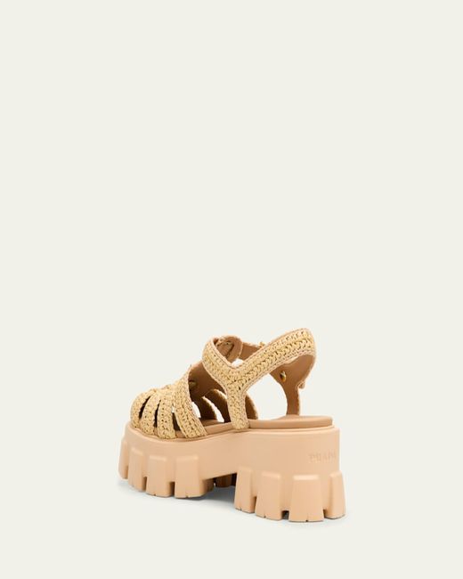 Prada Natural Monolith Raffia Chunky Fisherman Sandals