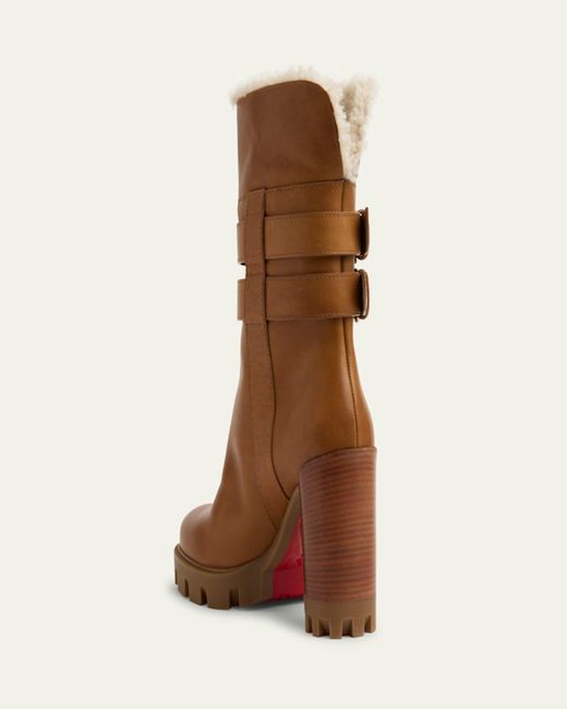 Christian Louboutin Brown 100Mm Elisawalk Shearling-Lined Leather Booties
