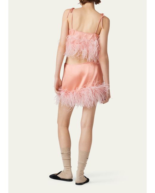 Miu Miu Pink Feather-trim Mini Skirt