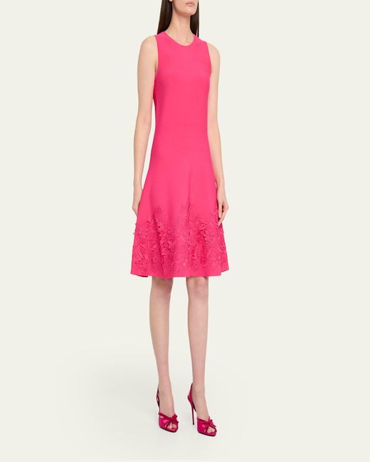 teri jon hot pink dress Teri Jon By Rickie Freeman Women's Knit Fit-and-Flare Lace Trim Dress - Pink - Size L
