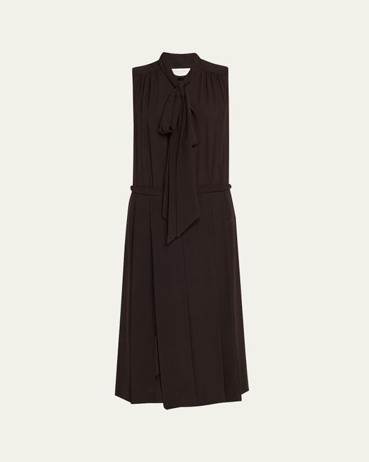 Michael Kors Black Scarf-Neck Pleated Silk Midi Shirtdress