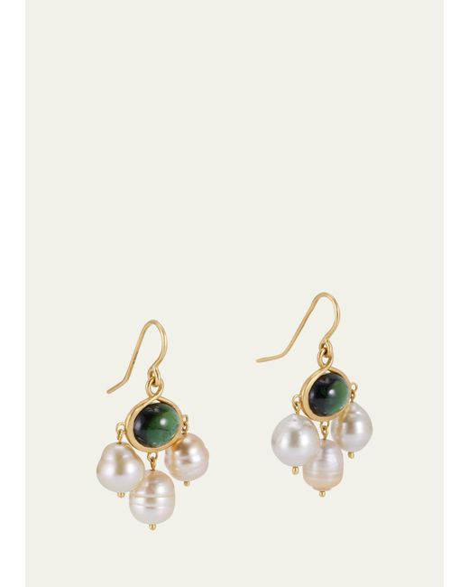 Prounis Jewelry Natural 22k Yellow Gold Green Tourmaline And South Sea Pearl Unda Earrings