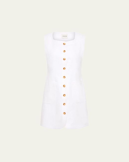 Posse White Emma Button-Front Mini Dress