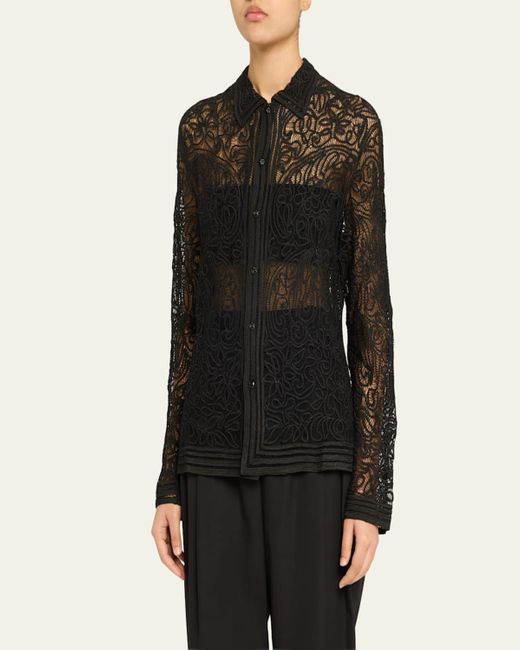 Bode Black Blooming Threadwork Lace Shirt