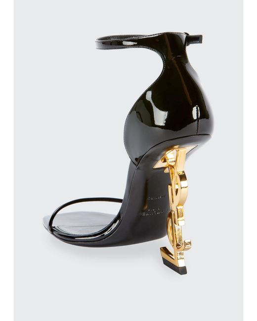 Saint Laurent White Opyum Ysl Logo-Heel Sandals With Golden Hardware