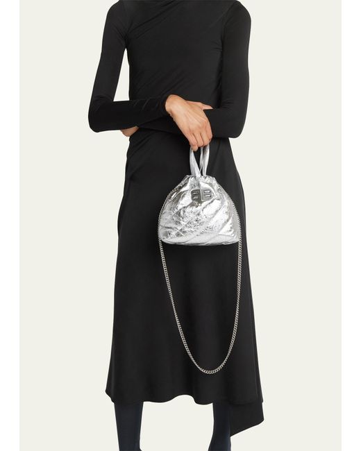Balenciaga White Crush Xs Metallic Quilted Bucket Bag