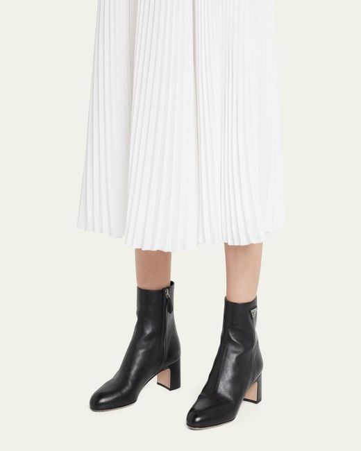 Prada White Leather Zip Ankle-Booties