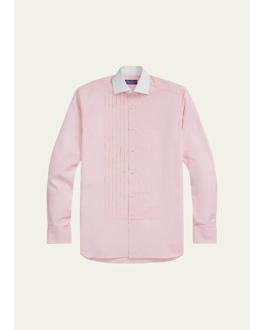 Ralph Lauren Purple Label Pink Pleated French-cuff Tuxedo Shirt for men