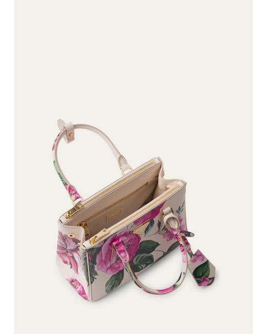 Prada Pink Galleria Flower-print Leather Top-handle Bag