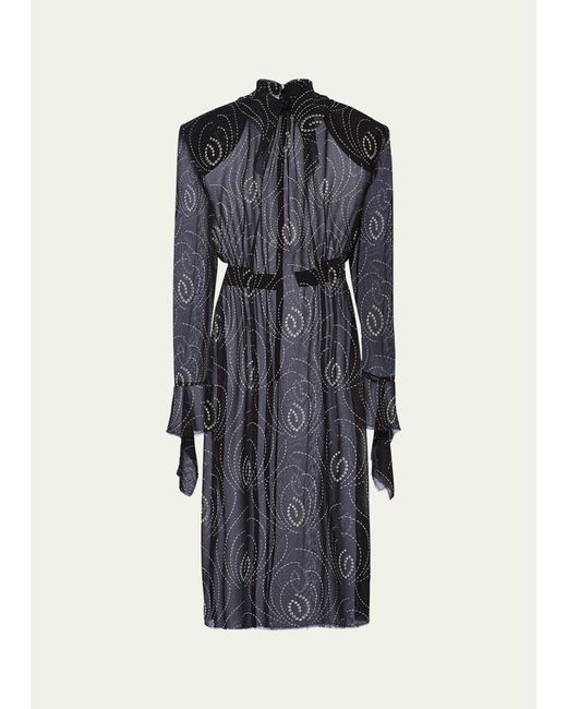 Prada Blue Georgette Goccia Long-sleeve Midi Dress