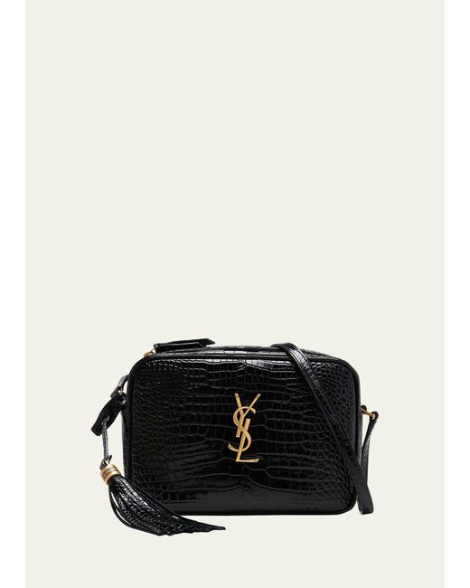 Saint Laurent Lou Ysl Patent Crocembossed Crossbody Bag in Black Lyst