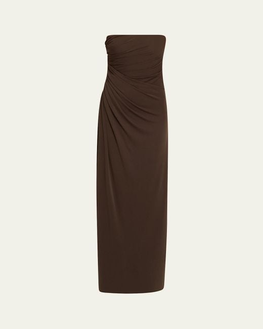 Halston Heritage Natural Patrice Strapless Draped Matte Jersey Gown