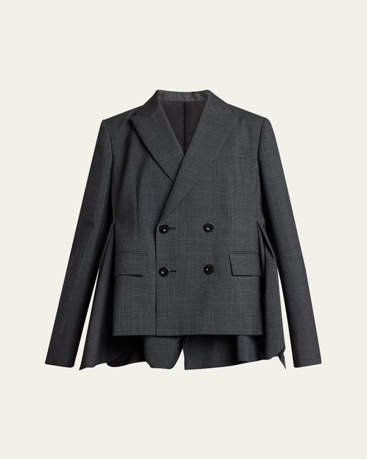 Sacai Gray Glen Check Ruffle Double-Breasted Jacket