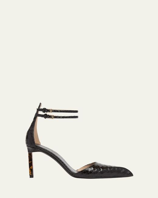 Tom Ford White Python Stamped Leather Double Ankle Strap Pumps
