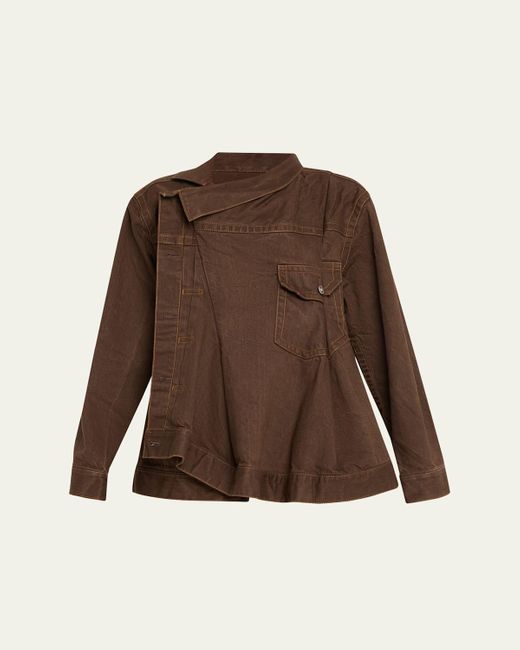 Sacai Asymmetric Denim Jacket in Brown | Lyst