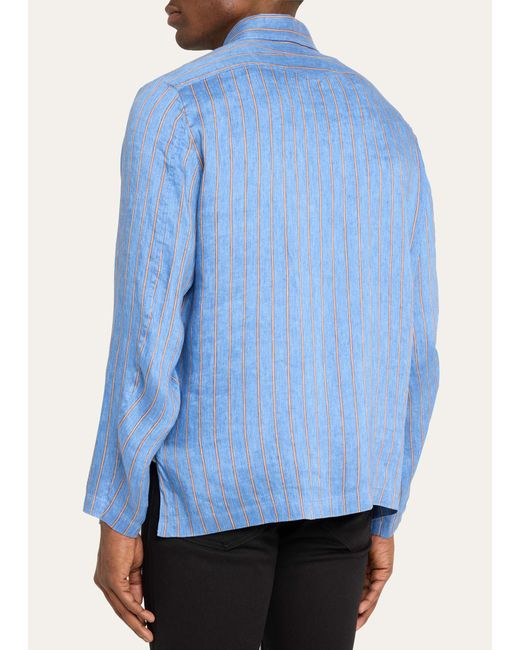 Massimo Alba Blue Linen-silk Stripe Shirt Jacket for men