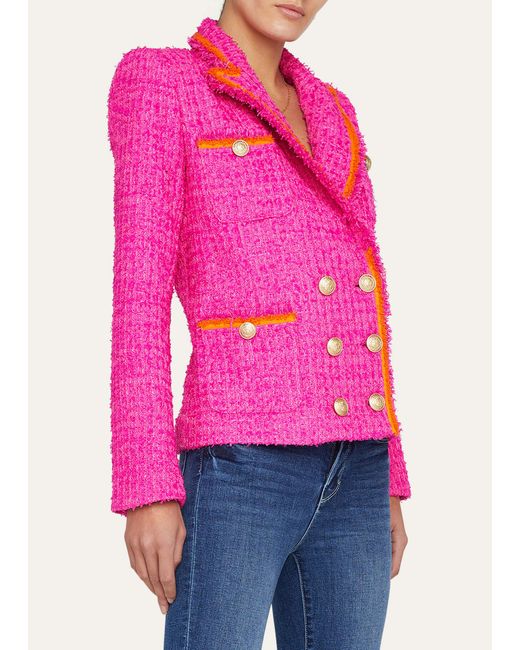 L'Agence Pink Alectra Neon Tweed Collared Jacket